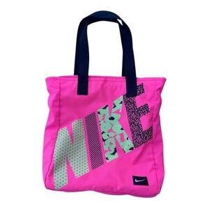 Nike Pink Canvas Tote Bag with Black Handles, Logo, Inner Pockets, Year 2015